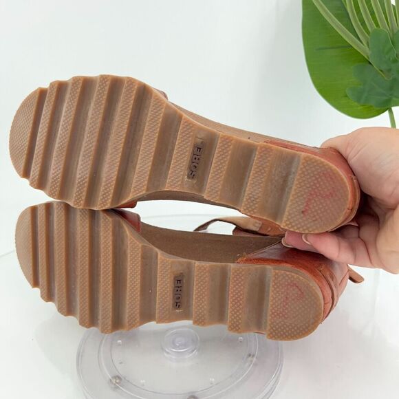 Sorel Joanie II Sandals Women's 10.5 Brown Leather Lace Up Lug Sole Wedge Heel - Picture 10 of 15